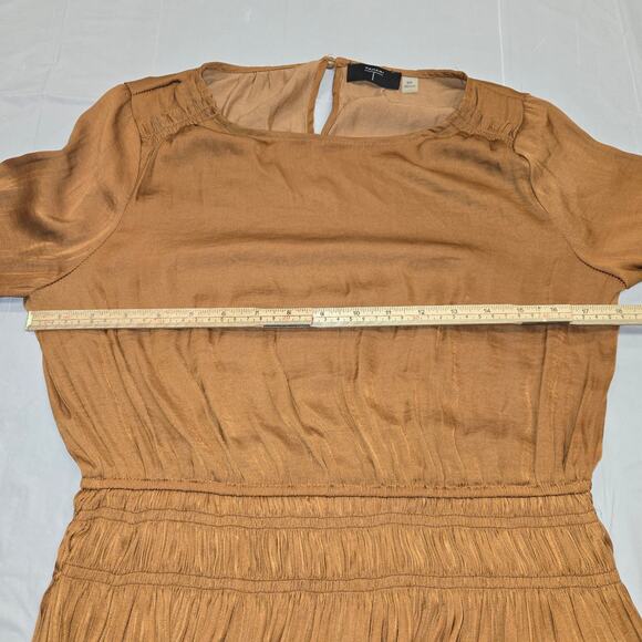 T Tahari Womens Small Blouse Brown Smocked Long Sleeve Pleated Boho Festival - Picture 7 of 10